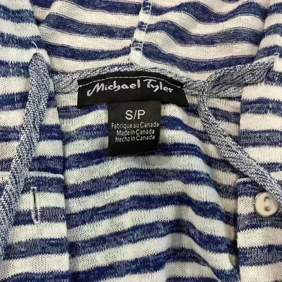 Michael Tyler Blue and White Striped Hooded Cardigan 3/4 Sleeve Women’s Small - Picture 2 of 3